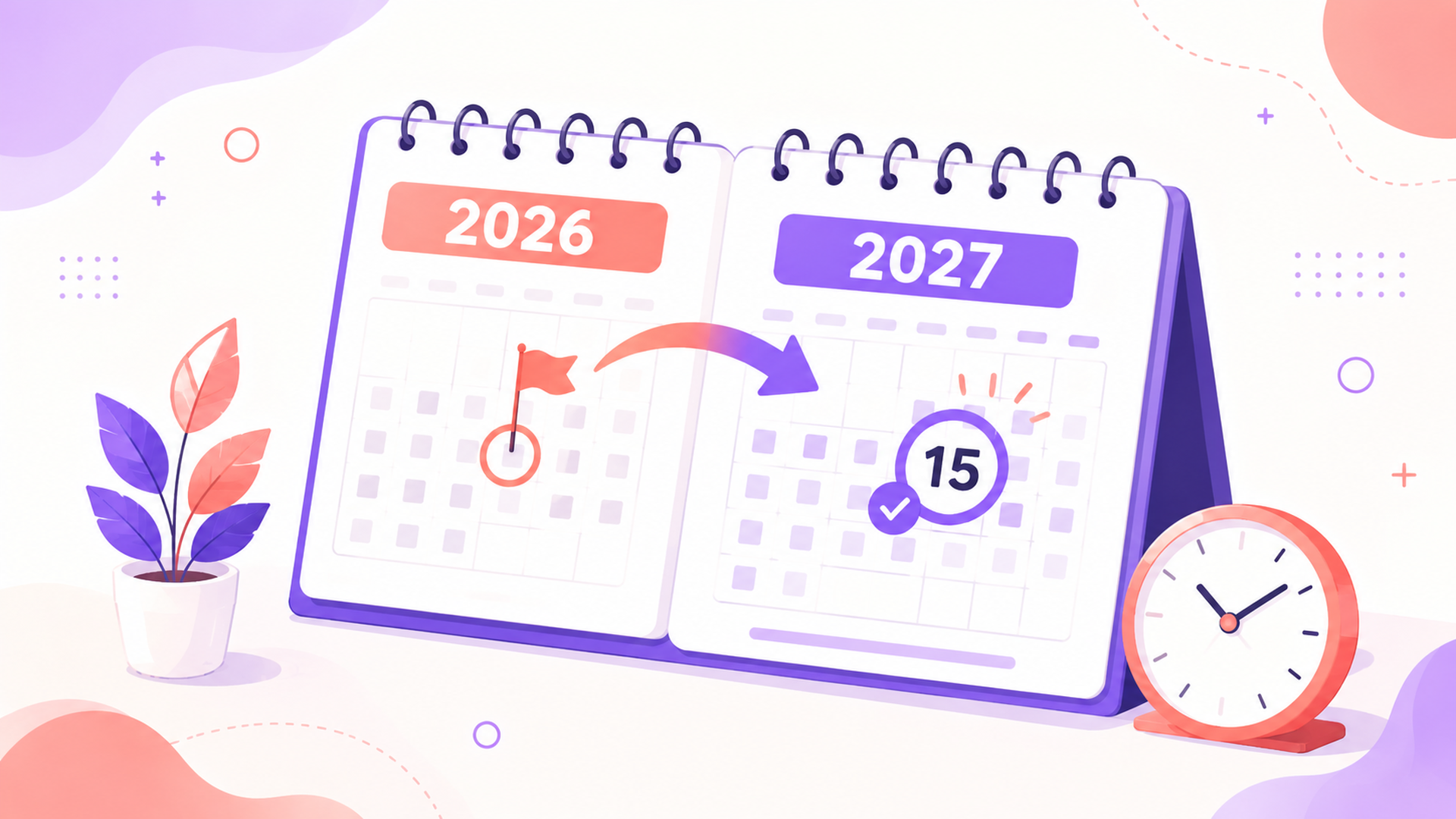 2026年の開業日と2027年3月15日を示すカレンダー