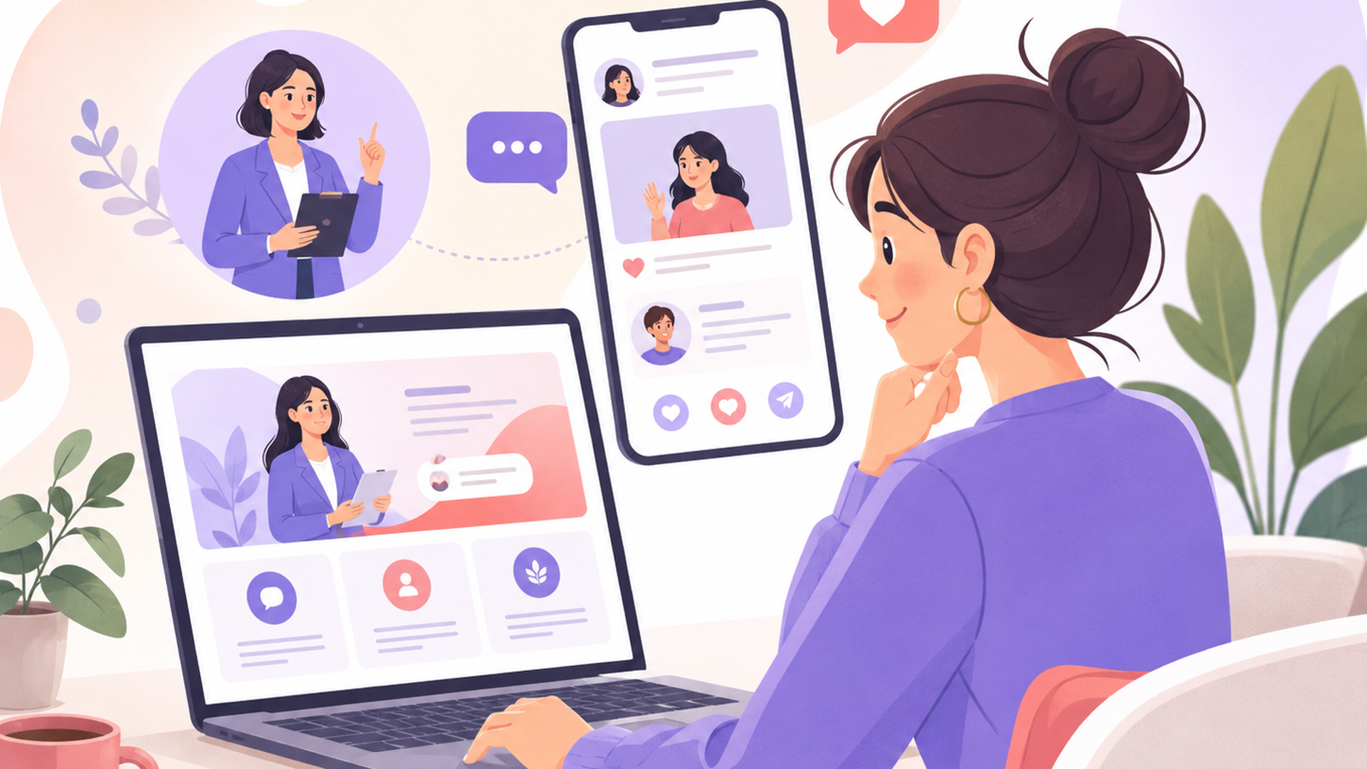 相談サービスのWebページとSNSを確認する人